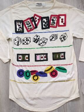 Vintage Casino Graphic Top Cards Dice Chips Size S Craft/Upcycle Project